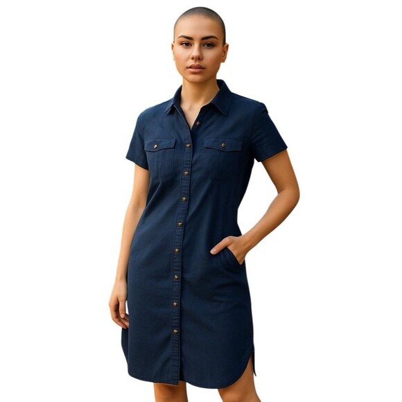 Teddi Rose Womens Small Navy Blue Shirt Dress Tunic Button Down Safari Belted - Picture 1 of 10